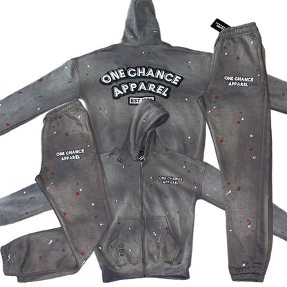 Distressed Gray Acid Wash Sweatsuit